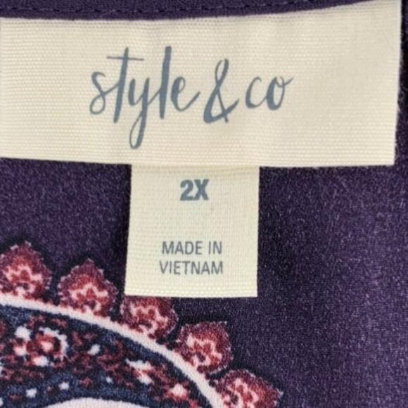 Style & Co Women's Grape Paisley Print Long Sleeve Split Neckline Blouse Size 2X - Picture 6 of 9